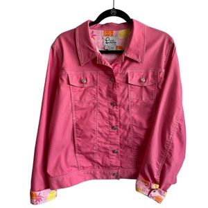 Vintage Lilly Pulitzer Jacket Bermuda Pink with Pattern Cuffs Sz. Large EUC